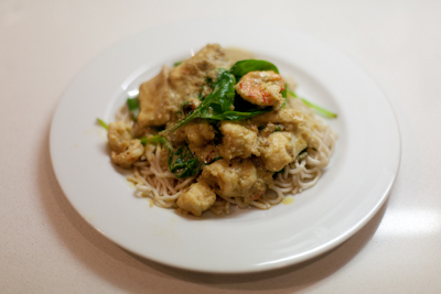 Asian seafood curry with noodles