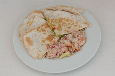 Cheesy quesadillas with crunchy salad