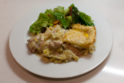 Creamy chicken, leek and ham pie