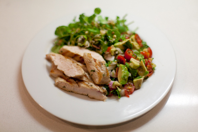 Chicken salad with chunky guacamole