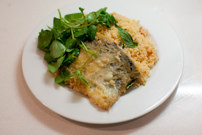 Parmesan-crusted trout & tomato couscous