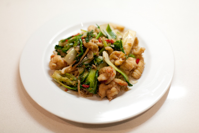 Quick seafood stir-fry with lemon rice