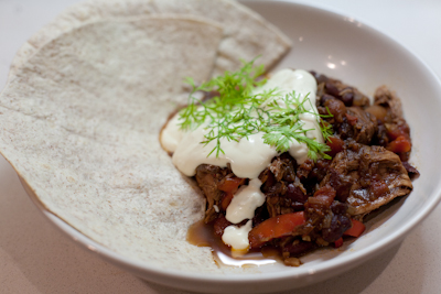Smoky pork with bean chilli