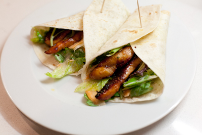 Sticky chicken tortillas